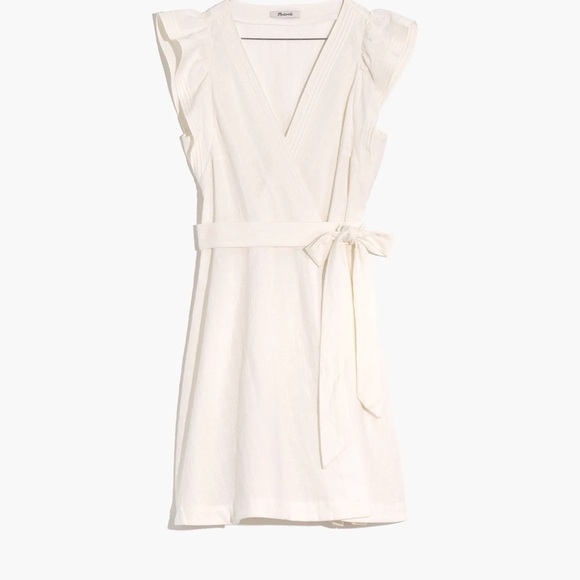 Madewell Dresses & Skirts - Madewell Ruffle-Sleeve Wrap Mini Dress in White, Size Small